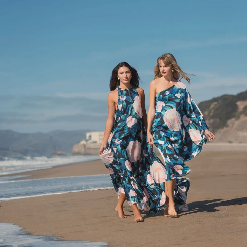 Mac Duggal Teal Floral Maxi Dress with Pink and White Blooms - Picture 14 of 14